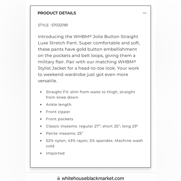 WHBM beautiful Jolie button pants. Size 4. Color burgundy - Picture 8 of 8